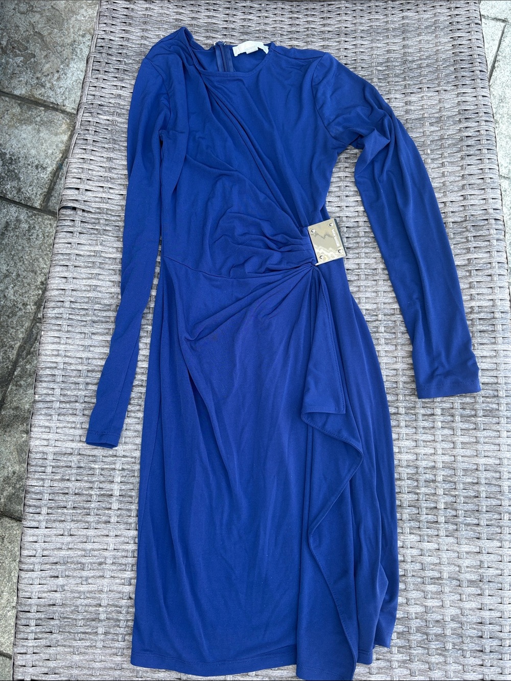 Michael Kors Collection Cobalt Blue Long Sleeve Knot-Detail Dress